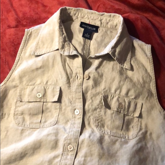 Ann Taylor linen collared sleeveless blouse - Picture 2 of 8